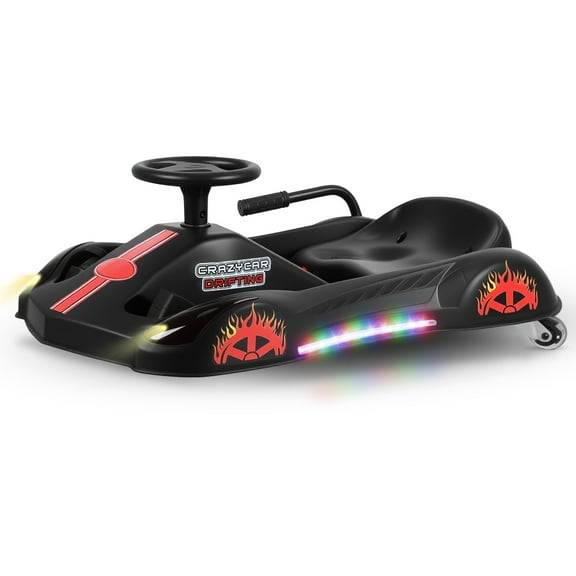 Dapmiu 360° Electric Drift Kart 250W Brushless Motor, 21KM/H 3-Speed Adjustable with LED Lights & Bluetooth Speaker, 60KG Load for Kids Teens Outdoor Fun Black