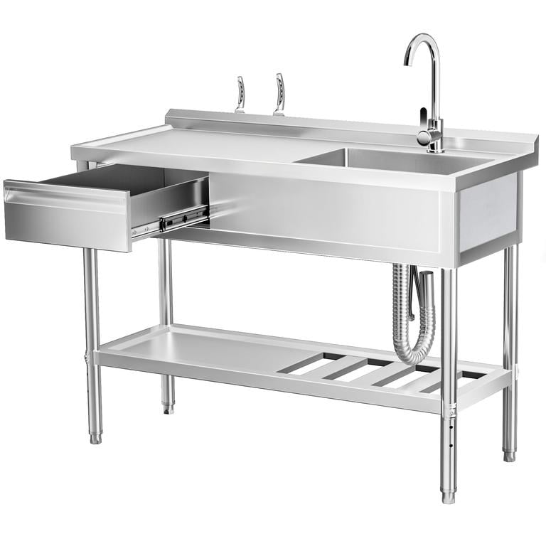 Dapmiu 39.37" Freestanding Stainless Steel Utility Sink with Drawer & Bottom Shelf, Commercial Kitchen Sink with Faucet