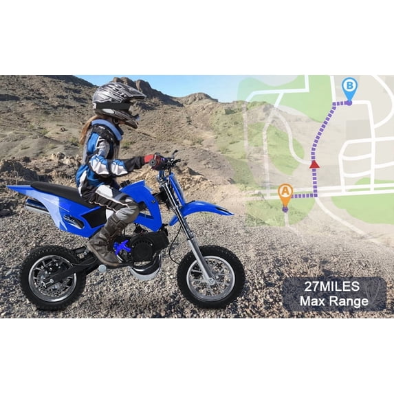 Dapmiu 49CC 2-Stroke Youth Dirt Bike - 1.25KW Max Power & Aluminum Rims, Mono-Shock Suspension for Beginners, Blue