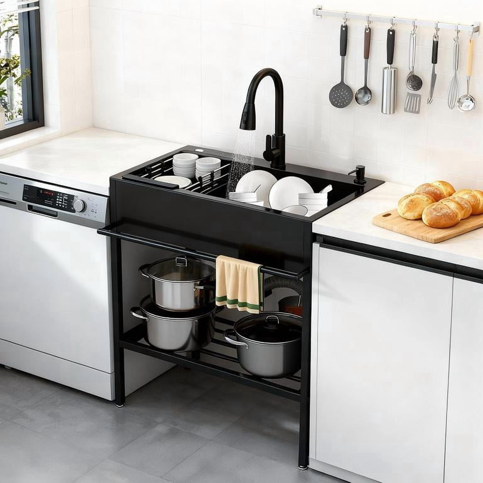Dapmiu Black Freestanding Stainless Steel Utility Sink, Large 16 Gauge Single Bowl Commercial Laundry Sink with Faucet, Outdoor Sink for Restaurant, Garage, 30.75 x 21.65 x 35"