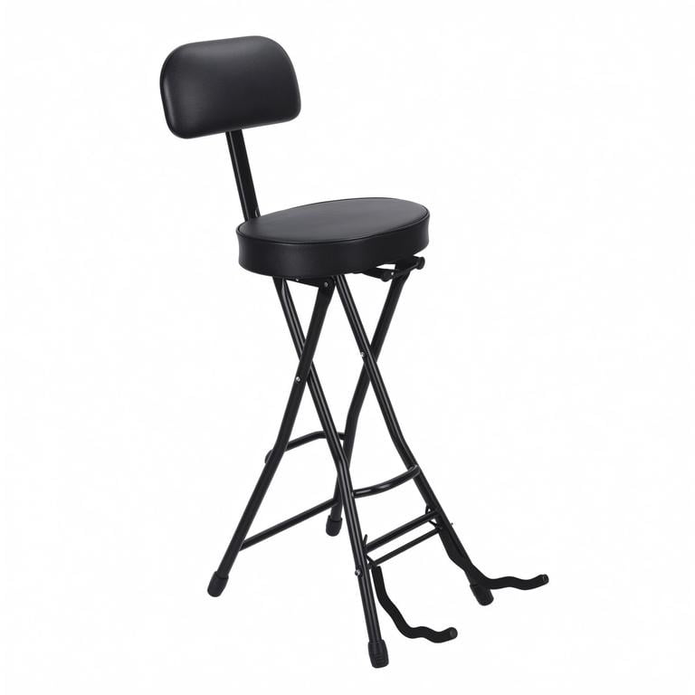 Dapmiu Built-in Guitar Stand Stool, Foldable Ergonomic Backrest, Heavy-Duty Faux Leather Padded Seat with Foot Rest, Suitable for Acoustic/Electric/Bass Guitars