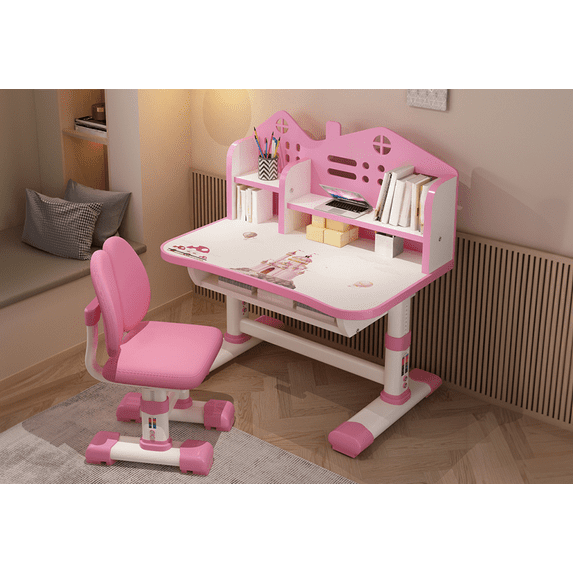 Dapmiu Ergonomic Children's Desk Chair Set, Height Adjustable with Vision Protection Design, Sturdy Metal & Plate Construction Pink