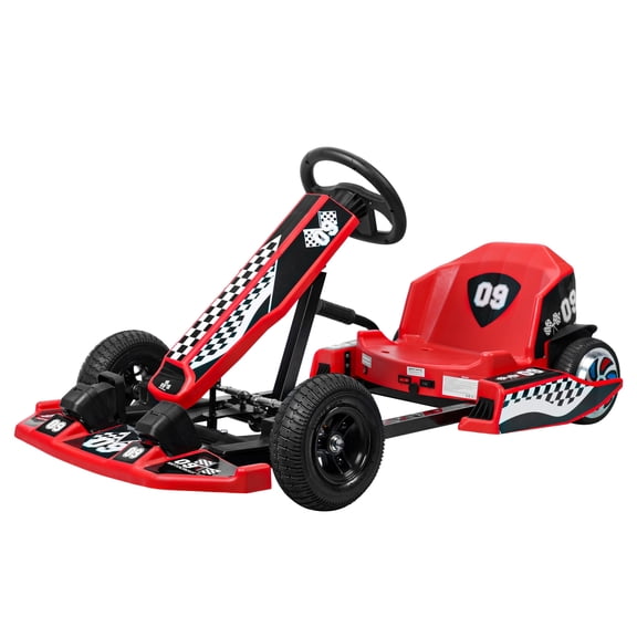Dapmiu Go Kart 350W Electric,16MPH Max Speed & 187LBS Capacity,32"-44" Adjustable Length with Drift Tires,for Ages 8-12 Outdoor Racing Fun
