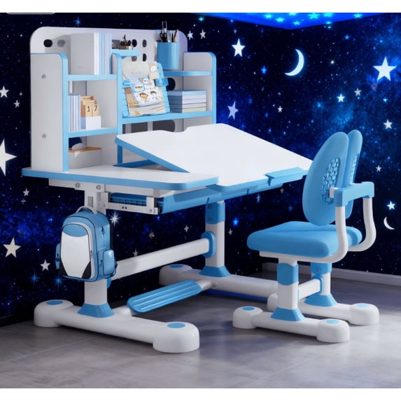 Dapmiu Kids Study Desk Chair Combo, Large Drawer & Zoned Storage, Keeps Desk Tidy & Boosts Efficiency Blue