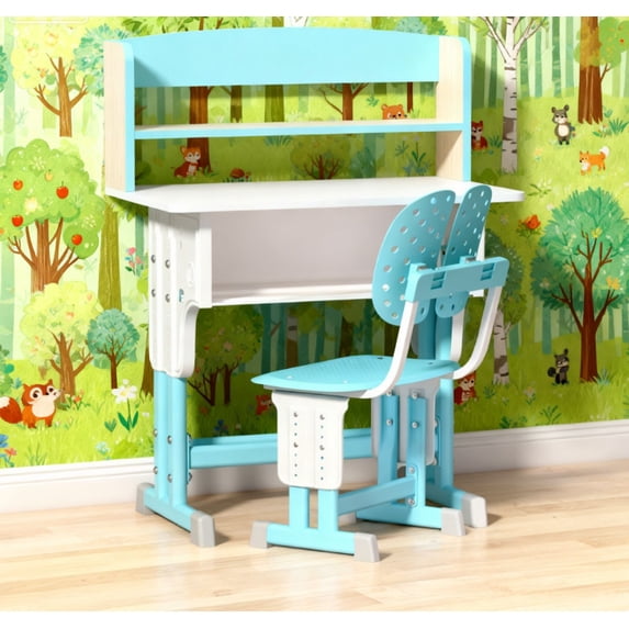 Dapmiu Kids Study Desk with Hooks & Drawers, Eco-Friendly MDF Top, Stable Support for Safe Learning Blue