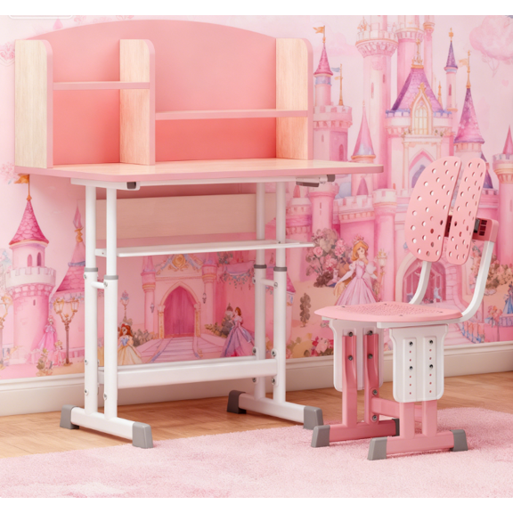 Dapmiu Large Drawer Kids Study Desk, Desktop Zones for Supplies, Maintains Tidy Study Space Pink