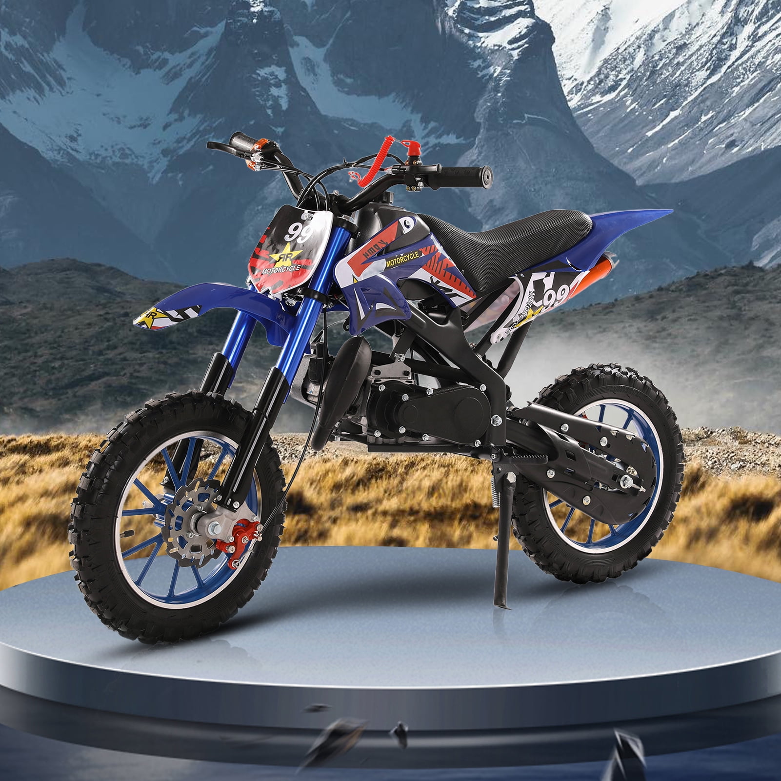 Dapmiu Mini Dirt Bike for Teens - 49CC 2-Stroke Engine 40KM/H Max Speed, 1.8L Fuel Tank & High Carbon Steel Frame Blue
