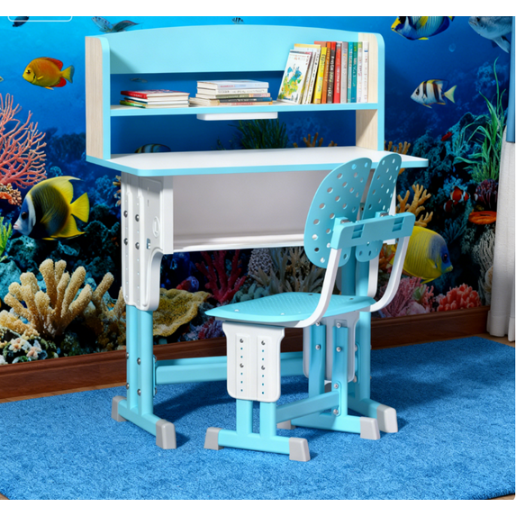 Dapmiu Multifunctional Kids Desk with Reading Area & Zones, Steel Legs Protect Floors from Scratches Blue