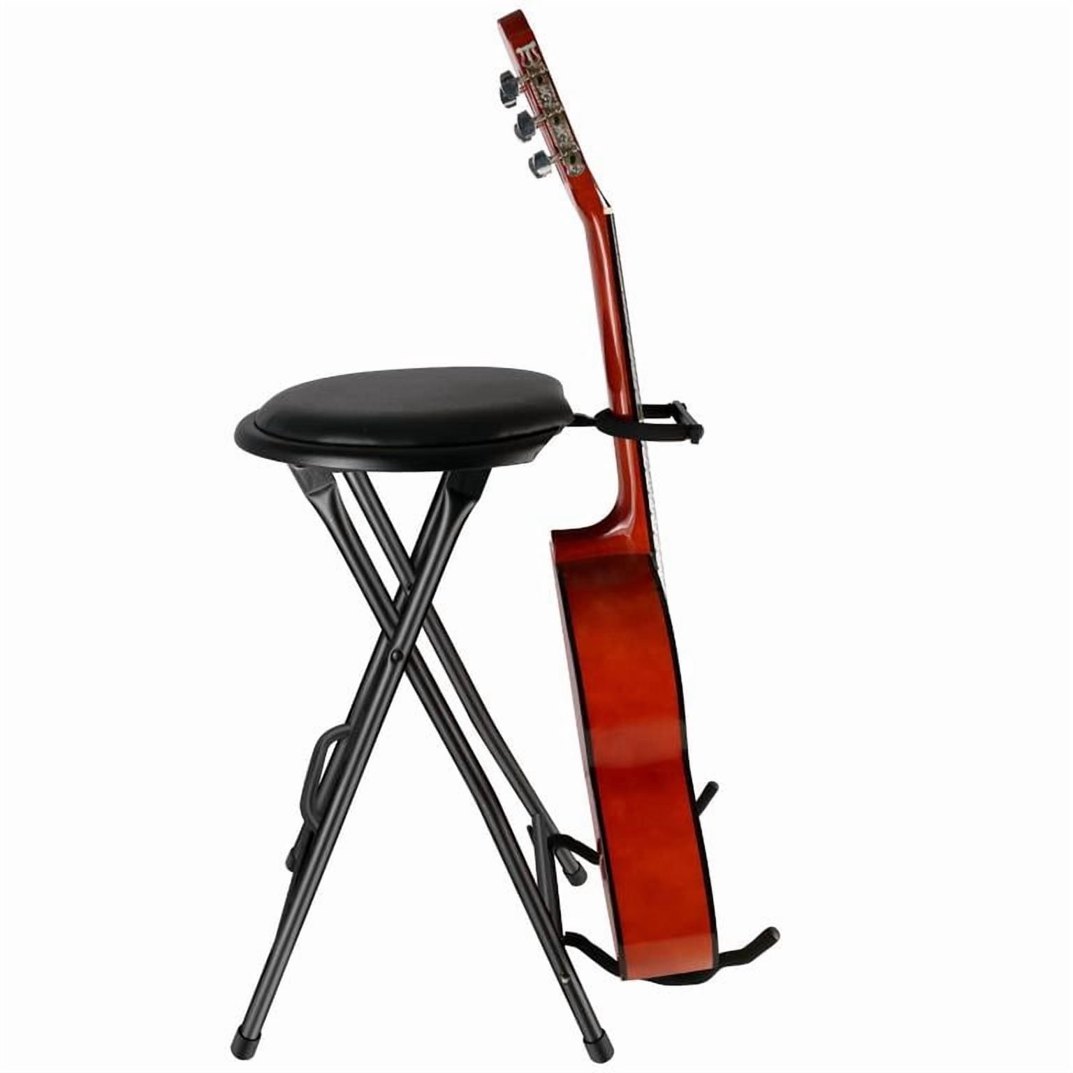 Dapmiu No Backrest Guitar Stool, Foldable with Built-in Stand, Retractable Hook, Faux Leather Padded Seat & Foot Rest, Heavy-Duty for Musicians
