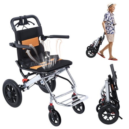 Dapmiu Portable Travel Wheelchair - Ultra Lightweight Foldable Design, 80kg Capacity with All-Terrain PU Wheels, Airplane Approved Transport Chair