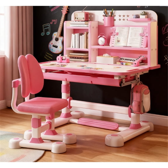 Dapmiu Posture Correction Kids Desk, 80CM Widened Desktop, Proper Reading Distance for Eye Care Pink