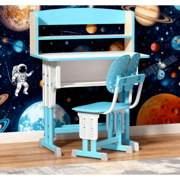 Dapmiu Stable & Safe Kids Study Desk Chair Set, Ergonomic Backrest Reduces Spinal Load During Study Blue