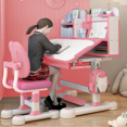 thumbnail image 1 of Dapmiu Study Desk and Chair Set for 3-18 Years, Adjustable Height with Dual Back Support, 31.5" Wide Desktop, Pink, 1 of 2