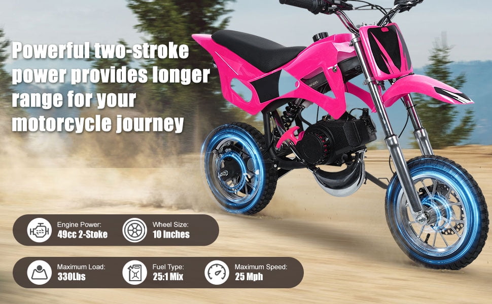 Dapmiu Upgraded Kids Dirt Bike - Detachable Chain & Plastic Fuel Tank, Front Telescopic Forks & Easy Maintenance Design Pink