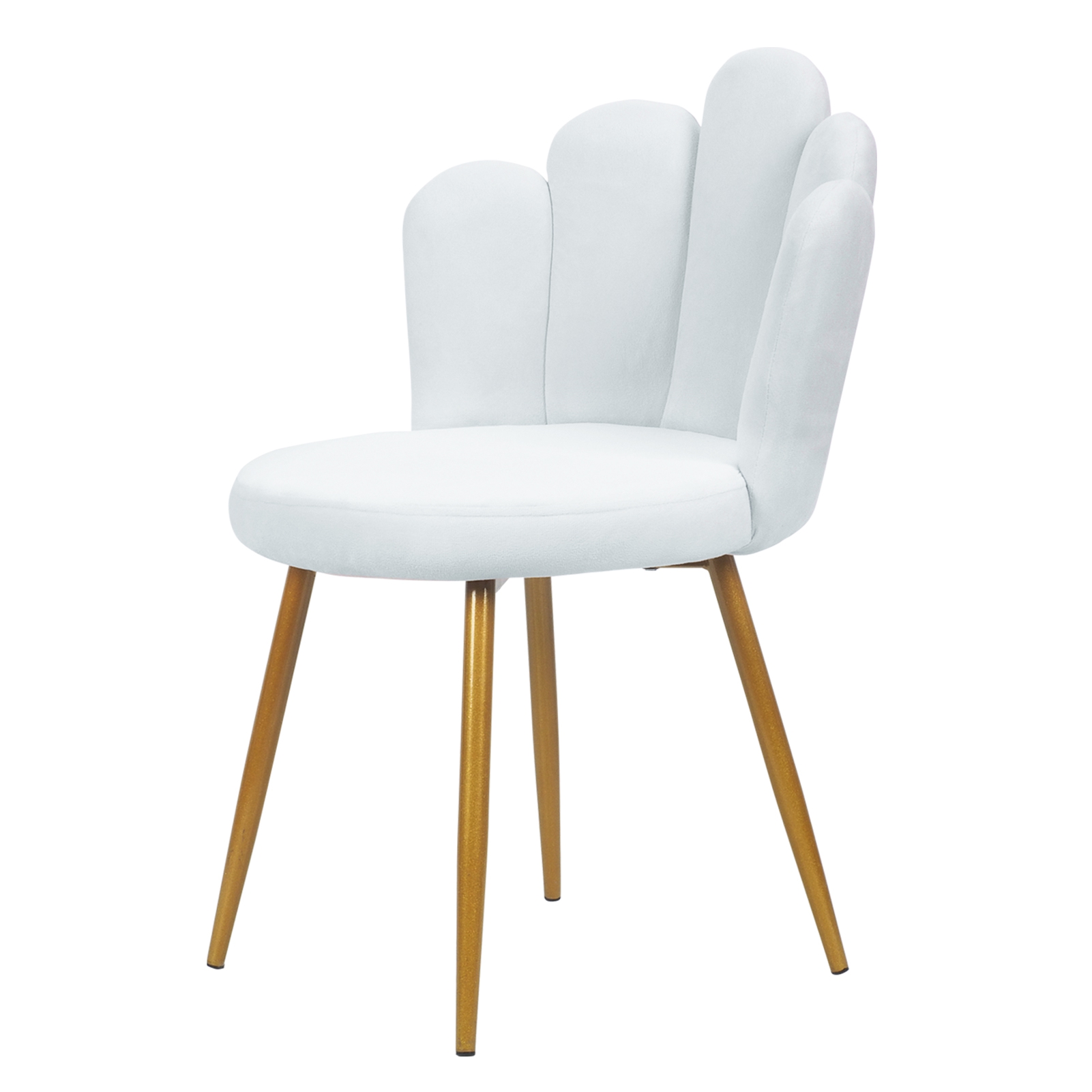 Dapmiu Velvet Vanity Chair with Petal Shape Backrest, white Accent Chair Gold Tapered Legs for Makeup Room Living Room Bedroom Decor white