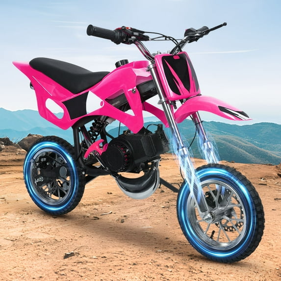 Dapmiu Youth Off-Road Motorcycle 49CC - 1.25KW Max Power, Aluminum Rims & Mono-Shock Suspension, Perfect for Beginners Pink