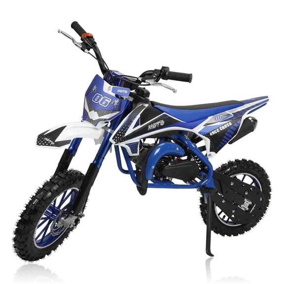 Dapmiu Youth Off-Road Motorcycle - 49CC 2-Stroke with Improved Disc Brakes, 25H Silent Chain & Shock Absorption Springs Blue White