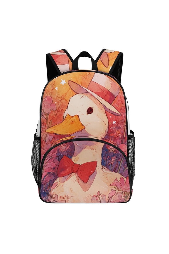 Dapper Duck Floral Watercolor Art Teenage Backpack Middle Students Bookbag Outdoor Daypack