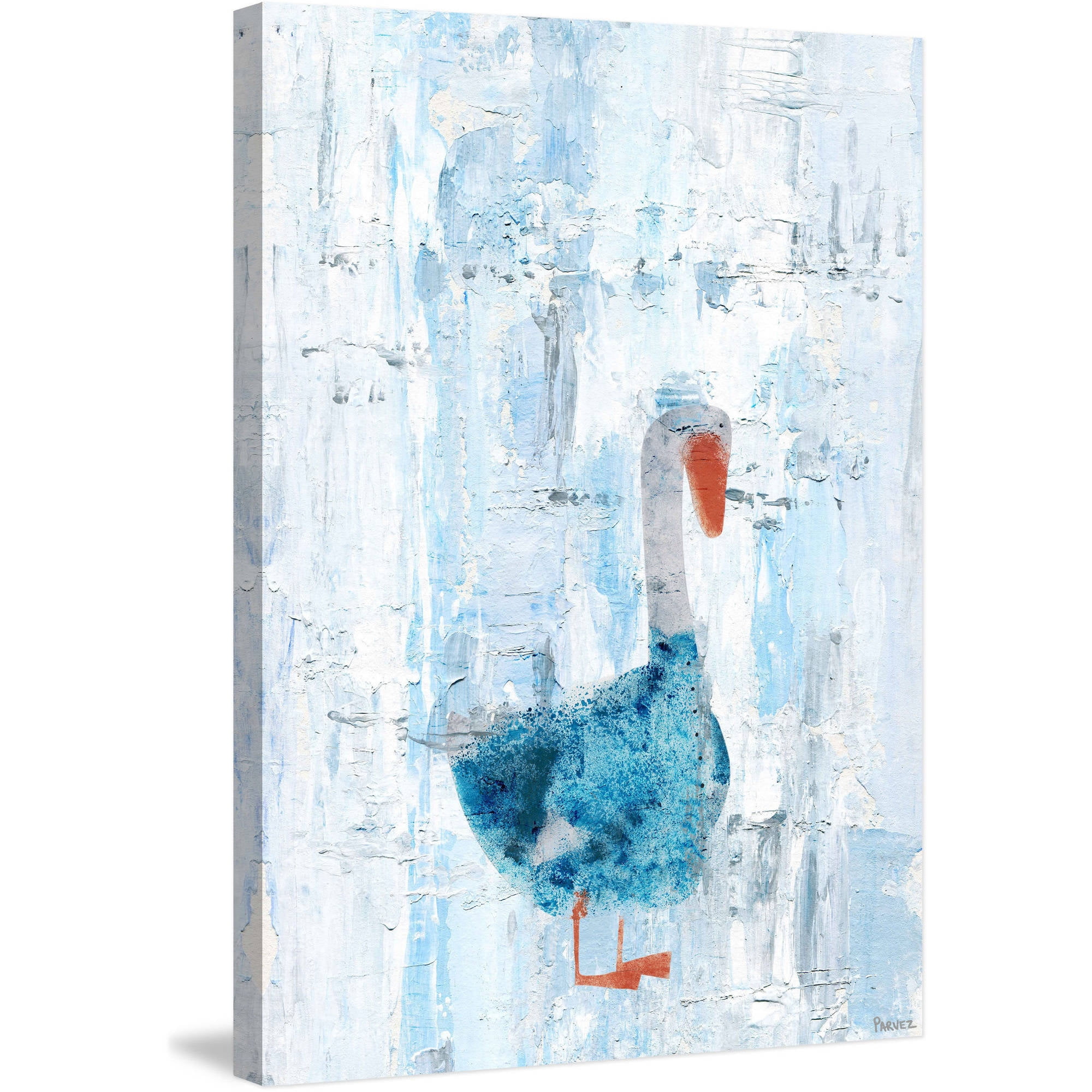 Dapper Duck Blue and White Canvas Print, 24" x 36"