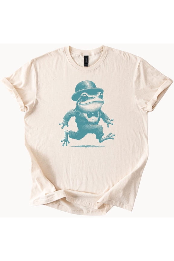 Dapper Frog In Suit And Bowler Hat Illustration Graphic Tee Funny Amphibian Tuxedo Toad T Shirt Whimsical Animal Shirt Birthday Gifts; For Men & Women, Vintage Birthday Gift