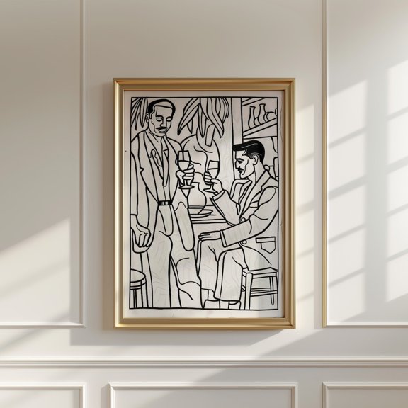 Dapper Men Line Art Bar Decor Unframed Paper Print