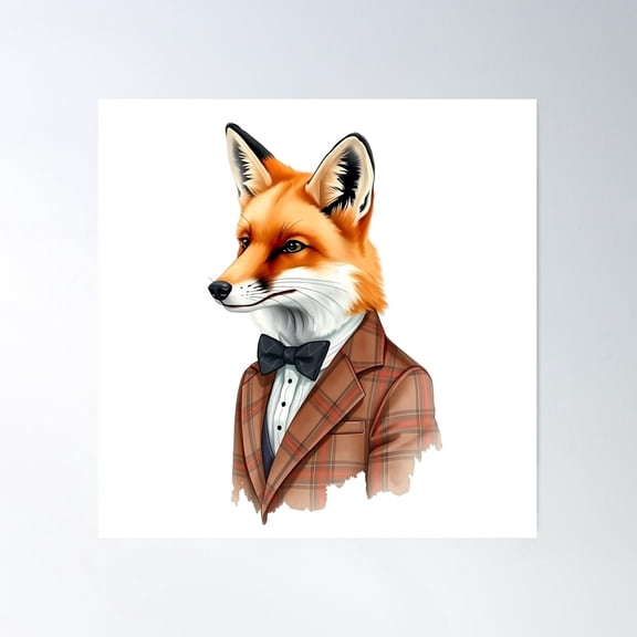 Dapper Red Fox Poster Wall Art, Modern Wall Decor For Living Room Bedroom, 30x30 UNFRAMED