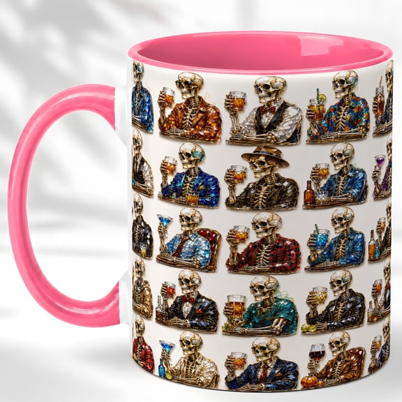 Dapper Skeleton Coffee Mug, Gothic Pattern Mug, Ceramic 11 oz