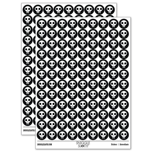Dapper Skull with Bowtie 200+ Round Stickers - Black - Gloss Finish - 0.50" Size