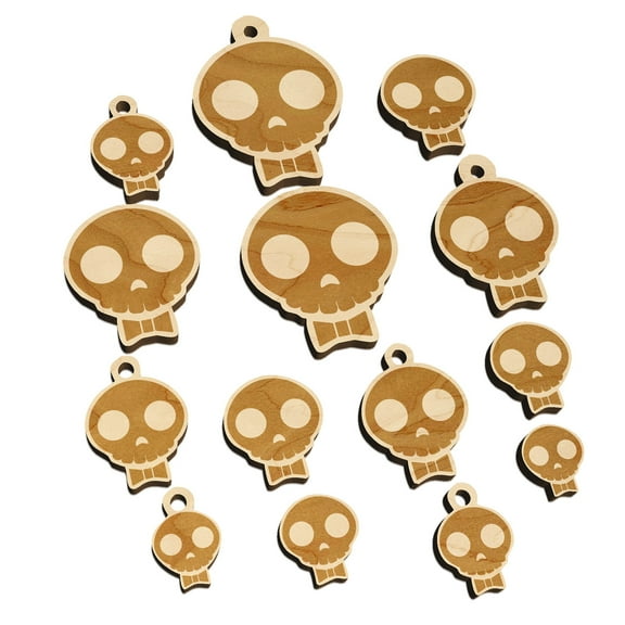 Dapper Skull with Bowtie Wood Mini Charms Shapes DIY Craft Jewelry - With Hole - Various Sizes (16pcs)