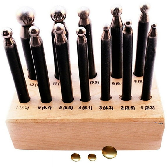 Dapping Punch Set 12 Pieces With Wooden Stand Jewelry Metalsmiths Metal Tool
