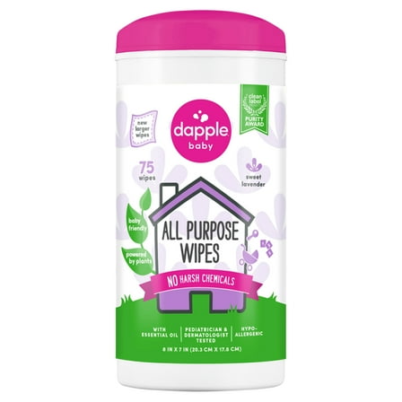 Dapple Baby All-Purpose Cleaning Wipes with Lavender Scent - 75 Plant-Based Wipes