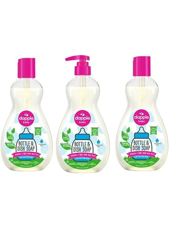 Dapple Baby, Bottle and Dish Soap Dish Liquid Plant Based Hypoallergenic 1 Pump Included, Packaging May Vary, Fragrance Free, 16.9 Fl Oz (Pack of 3)