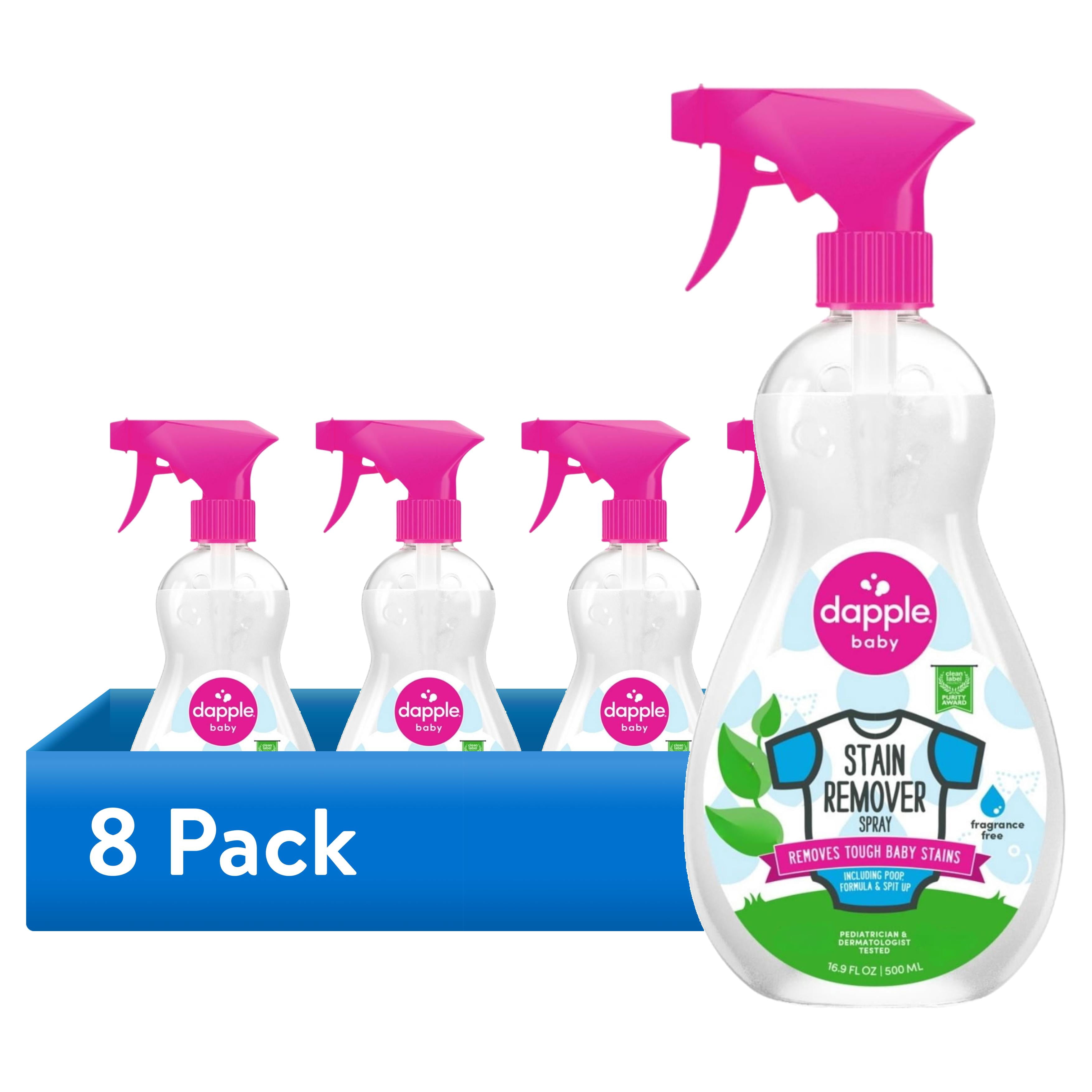 (8 pack) Dapple Baby Stain Remover Spray, Hypoallergenic and Powered by Plants, Fragrance-Free, 16.9 fl oz