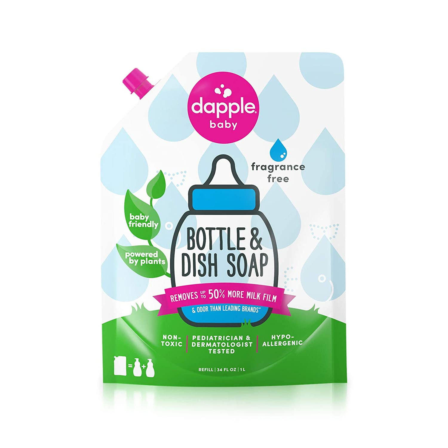 Dapple Bottle & Dish Soap Refill Pack Fragrance Free 34 oz Pack of 3