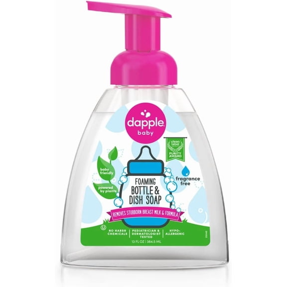 Dapple Foaming Dish Soap, Hypoallergenic for Sensitive Skin, Powered by Plants, Fragrance Free 13 Fl Oz (Pack of 1)