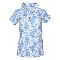 Dapplebay Equestrian Toile 1/4 Zip Light Riding Top - Short Sleeve-Blue/White