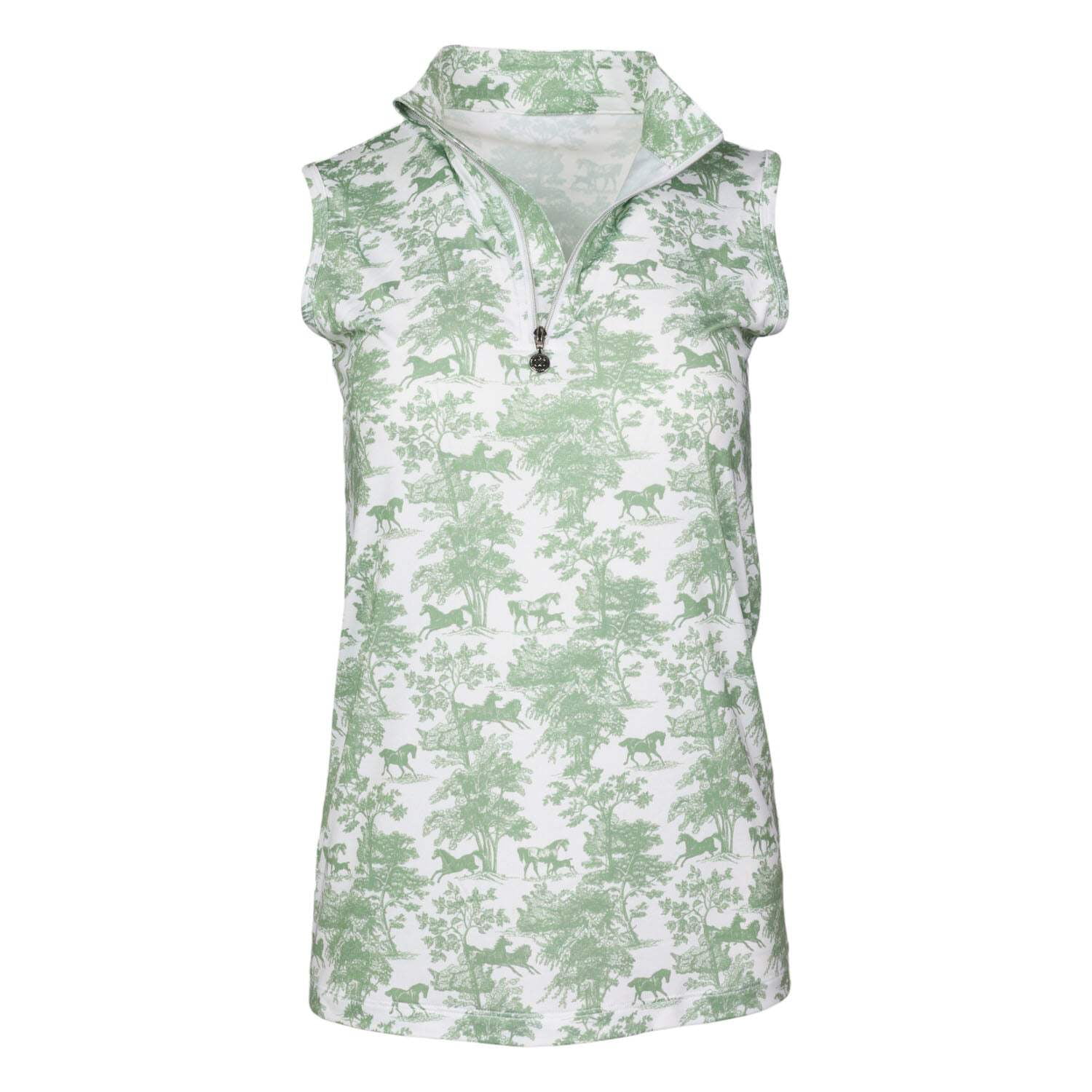 Dapplebay Equestrian Toile 1/4 Zip Light Riding Top - Sleeveless-Green/White