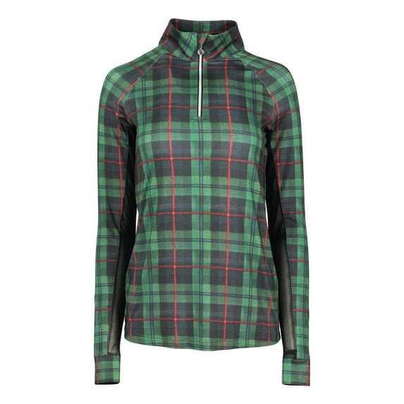 Dapplebay Holiday Plaid 1/4 Zip Light Riding Top - Green-XXS