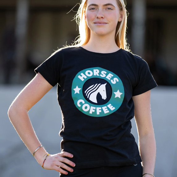 Dapplebay Horses & Coffee Tee-Black-S