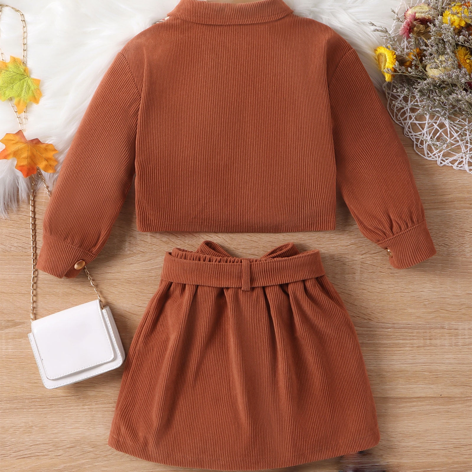Daqian Baby Clothes for Girls Clearance Sibomian Style Buttons Top + Personalized Fashion Skirt Light Brown Set Suitable for Ages 3-7 Years Old Girls Clothes Sets Brown 4 Years