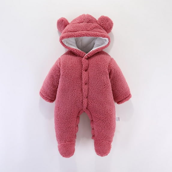 Daqian Baby Girl Clothes Newborn Baby Winter Girls Boys Clothes Warm Bear Ears Overall Rompers Hooded Jumpsuit Toddler Girl Clothes Wine 0-3 Months