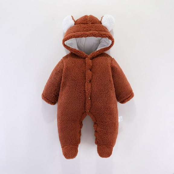 Daqian Baby Girl Clothes Newborn Baby Winter Girls Boys Clothes Warm Bear Ears Overall Rompers Hooded Jumpsuit Toddler Girl Clothes Coffee 3-6 Months