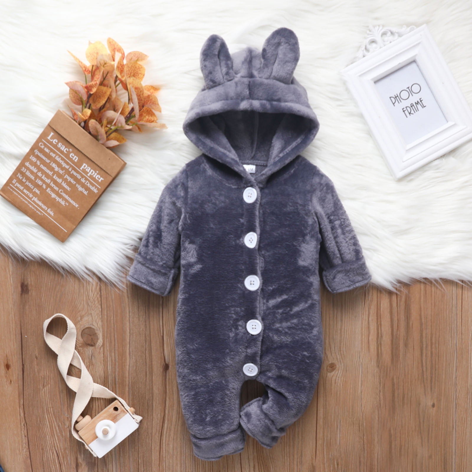 Daqian Baby Girl Clothes Clearance Toddler Baby Boys Girls Solid Color Plush Cute Bear Ears