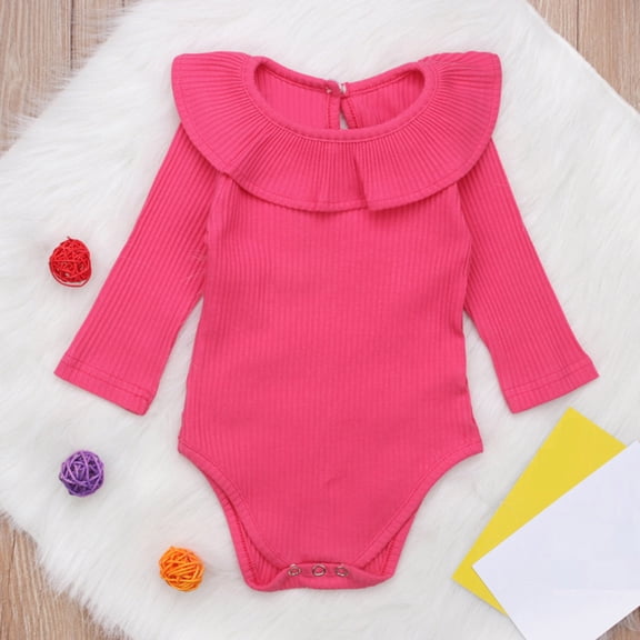 Daqian Baby Girl Clothes Toddler Infant Baby Boys Girls Ruffles Romper Jumpsuit Outfits Clothing Toddler Girl Clothes Hot Pink 0-3 Months