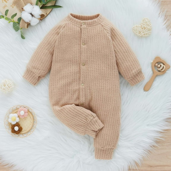 Daqian Baby Girl Clothes Winter Baby Girls Baby Girl Long Sleeved Fleece To Keep Warm Jumpsuit Toddler Girl Clothes Khaki 0-3 Months
