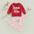 thumbnail image 1 of Daqian Baby Girl Clothes Outfit, Toddler Girls Cotton Printed Top and Ruffles Flared Pants Outfit Set, 2 Piece, 18-24 Month Girl Clothes, Red 18-24 Months, 1 of 4