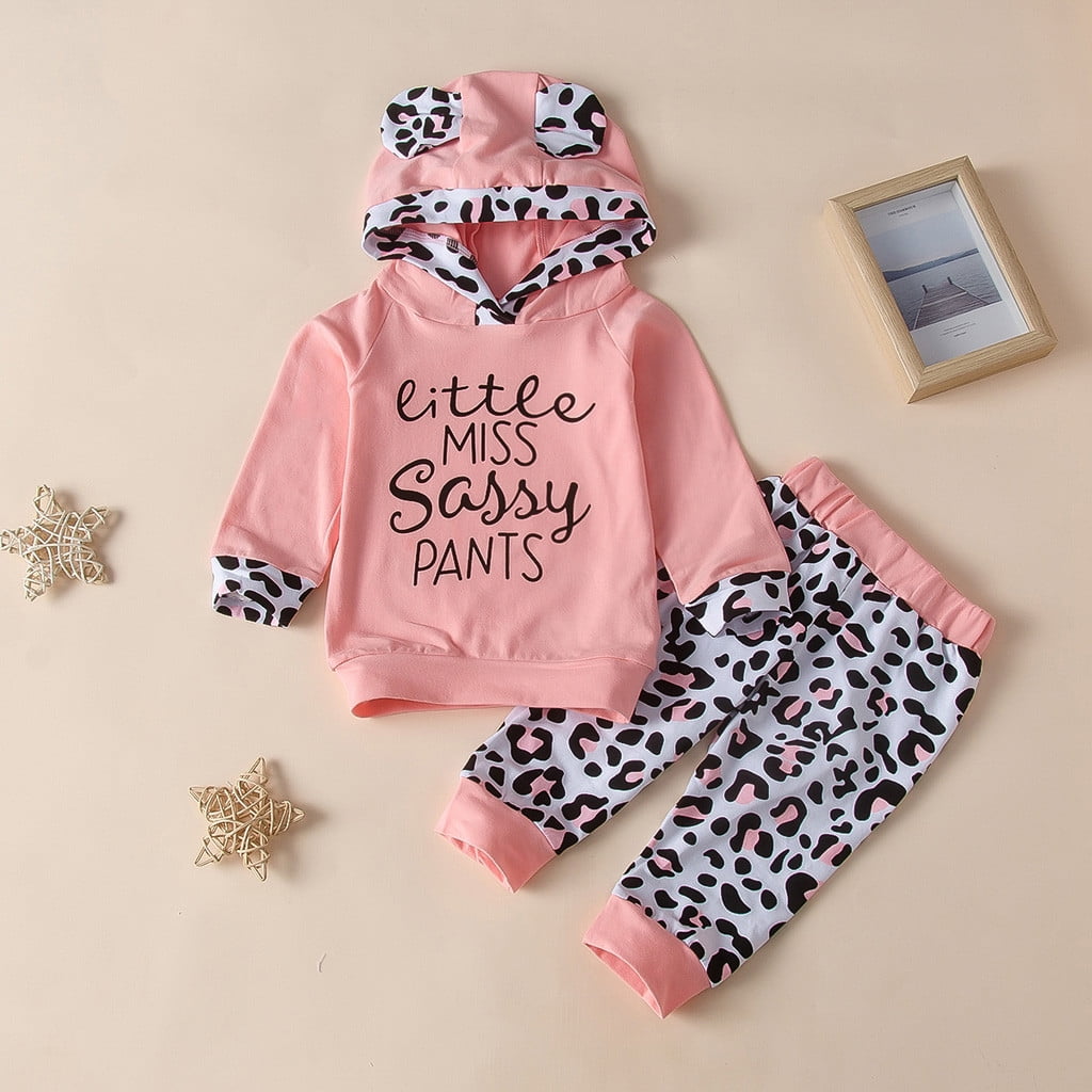 3pcs Letter and Leopard Print Splice Hooded Long-sleeve Baby Set