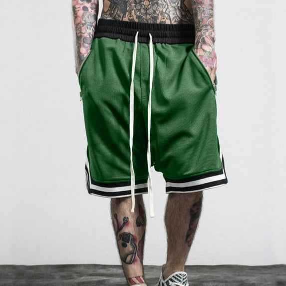 Daqian Big Mens Shorts Fashionable Men's Elastic Rope Stretch Mesh Pocket Casual Plain Sports Shorts Mens Shorts Green M(M)