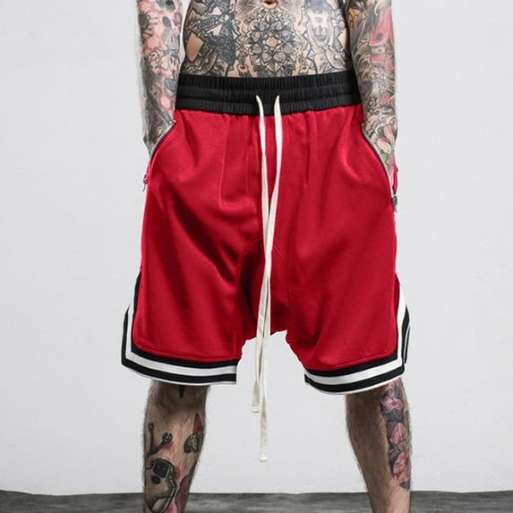 Daqian Big Mens Shorts Clearance Fashionable Men's Elastic Rope Stretch Mesh Pocket Casual Plain Sports Shorts Clearance Mens Shorts Red XL(XL)