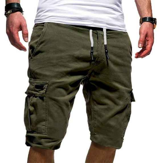 Daqian Big Mens Shorts Men's Sport Pure Color Bandage Casual Loose Sweatpants Drawstring Shorts Pants Mens Shorts Army Green 4(M)